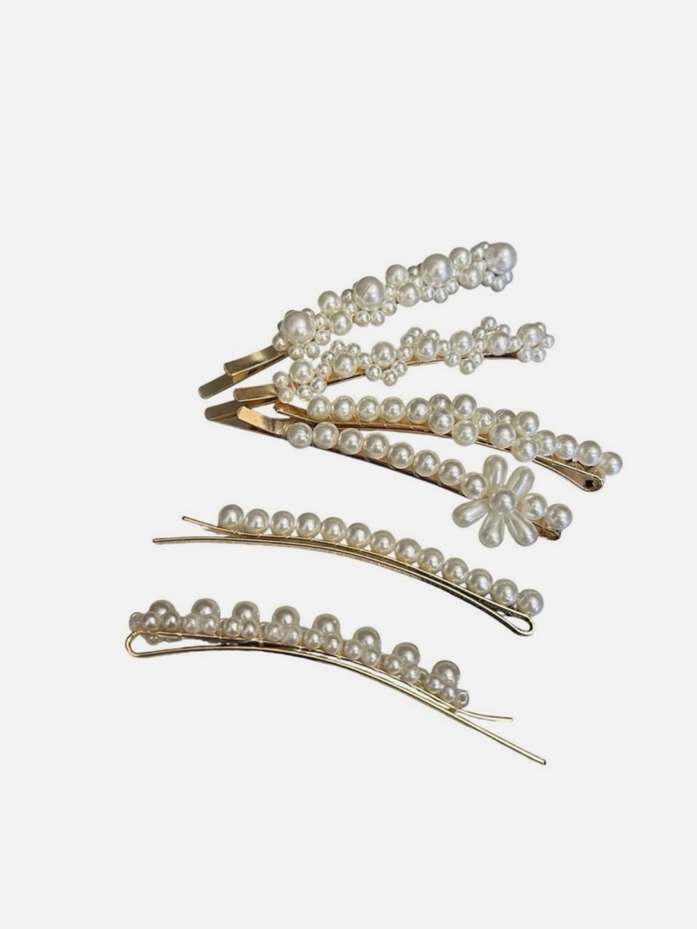 6 Pearl Floral & Beaded Hair Clip Set - White - Picture 5 of 5